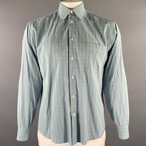 BRIONI Size L Green Blue White Plaid Cotton Long Sleeve Shirt